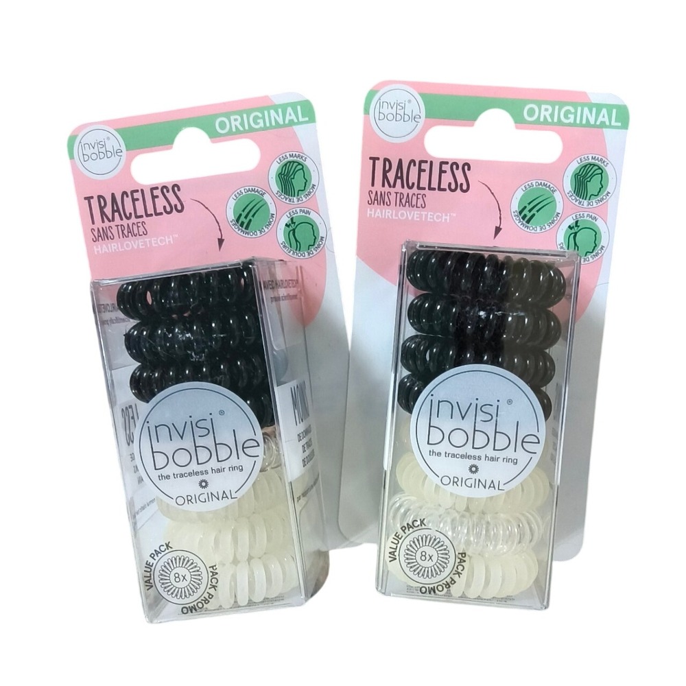 Invisibobble Original Multipack Hair Elastics Clear/ Black (8 Pack)